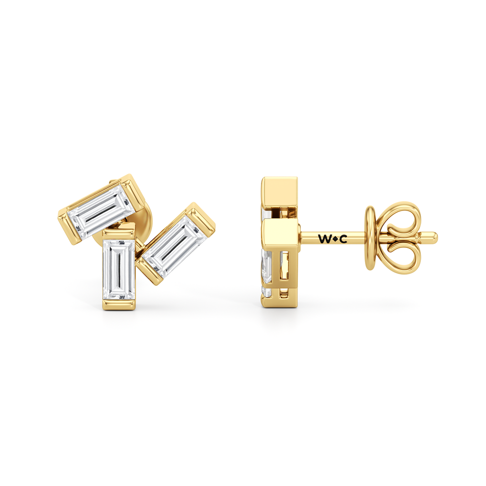The Aria Baguette Studs with 14KT Yellow Gold / Lab / 5/8 Cut Diamond in 14KT Yellow Gold / Lab / 5/8 view 2
