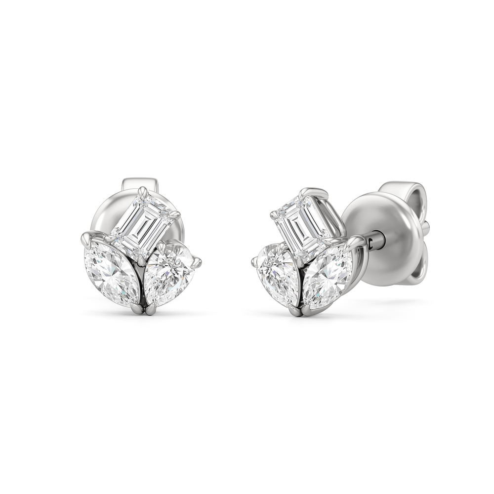 The Sloane Trilogy Studs with 14KT White Gold / Lab / 1/2 Cut Diamond in 14KT White Gold / Lab / 1/2 view 1
