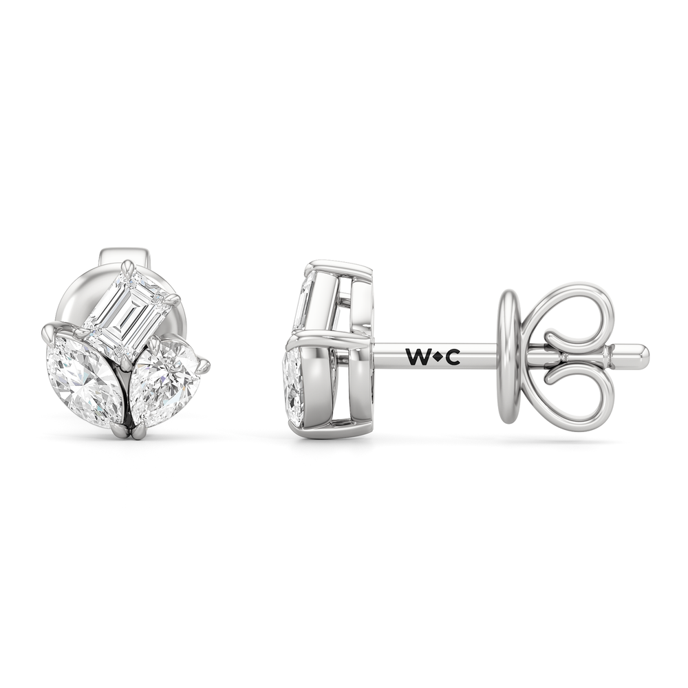 The Sloane Trilogy Studs with 14KT White Gold / Lab / 1/2 Cut Diamond in 14KT White Gold / Lab / 1/2 view 4
