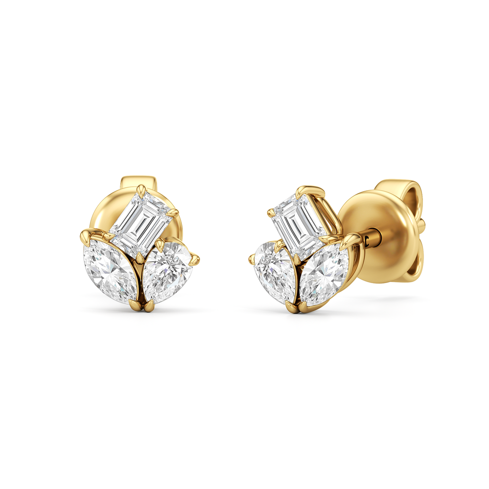 The Sloane Trilogy Studs with 14KT Yellow Gold / Lab / 1/2 Cut Diamond in 14KT Yellow Gold / Lab / 1/2 view 1
