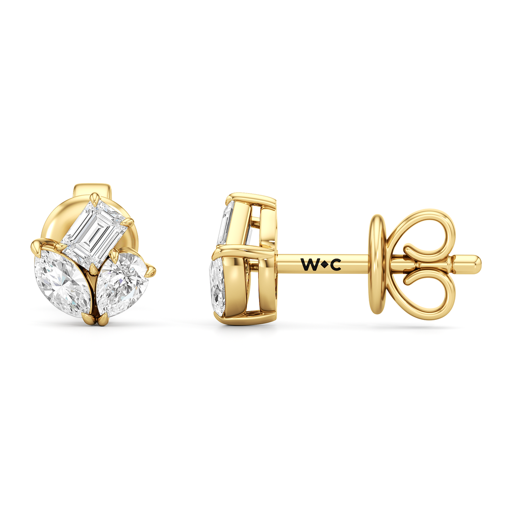 The Sloane Trilogy Studs with 14KT Yellow Gold / Lab / 1/2 Cut Diamond in 14KT Yellow Gold / Lab / 1/2 view 4
