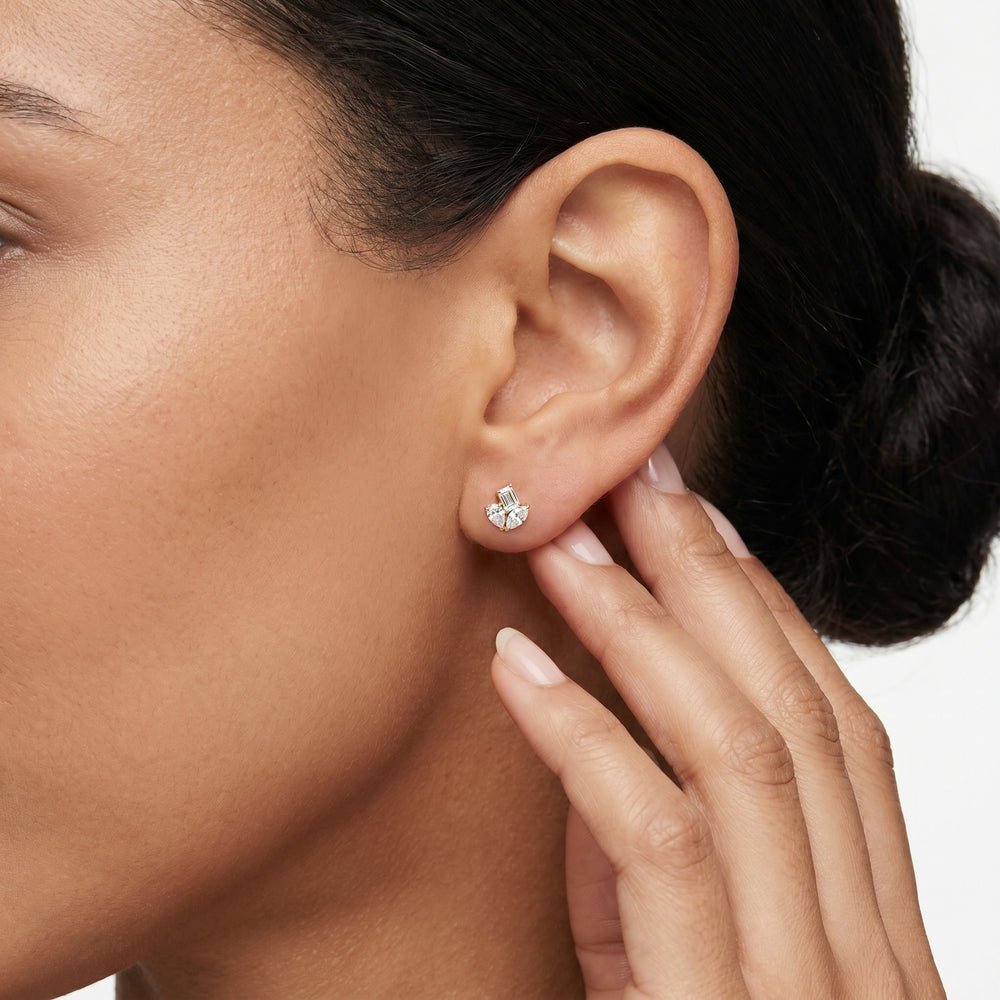 The Sloane Trilogy Studs with 14KT Yellow Gold / Lab / 1/2 Cut Diamond in 14KT Yellow Gold / Lab / 1/2 view 2
