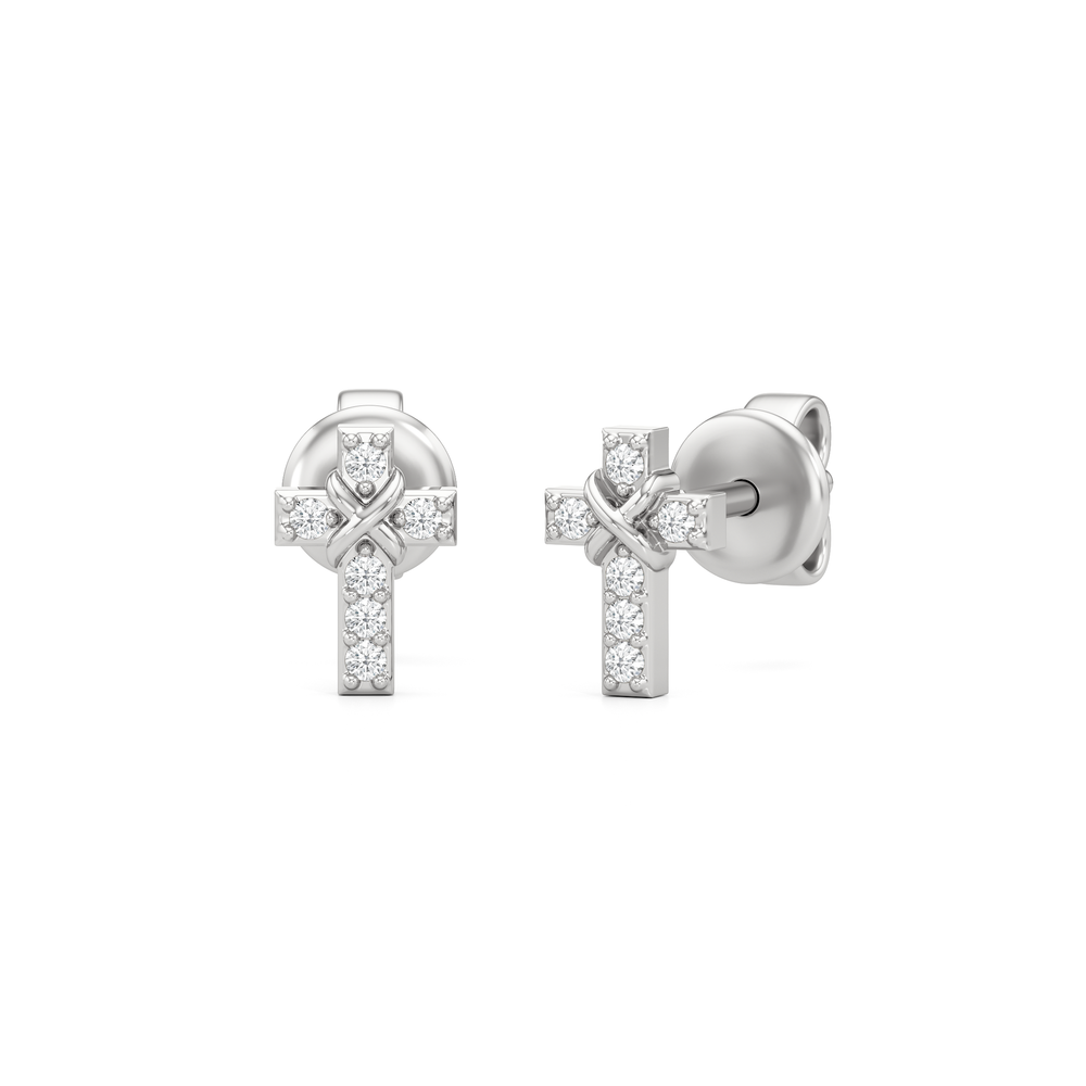 The Emilia Cross Earring with 14KT White Gold / Lab / 1/20 Cut Diamond in 14KT White Gold / Lab / 1/20 view 1
