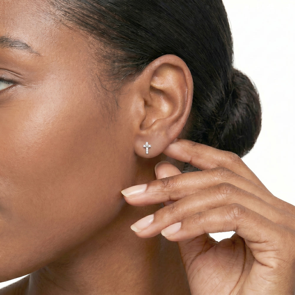 The Emilia Cross Earring with 14KT White Gold / Lab / 1/20 Cut Diamond in 14KT White Gold / Lab / 1/20 view 2
