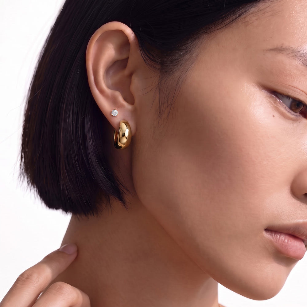The Gia Hoops with 18K Yellow Gold Vermeil Cut Diamond in 14KT 18K Yellow Gold Vermeil view 3
