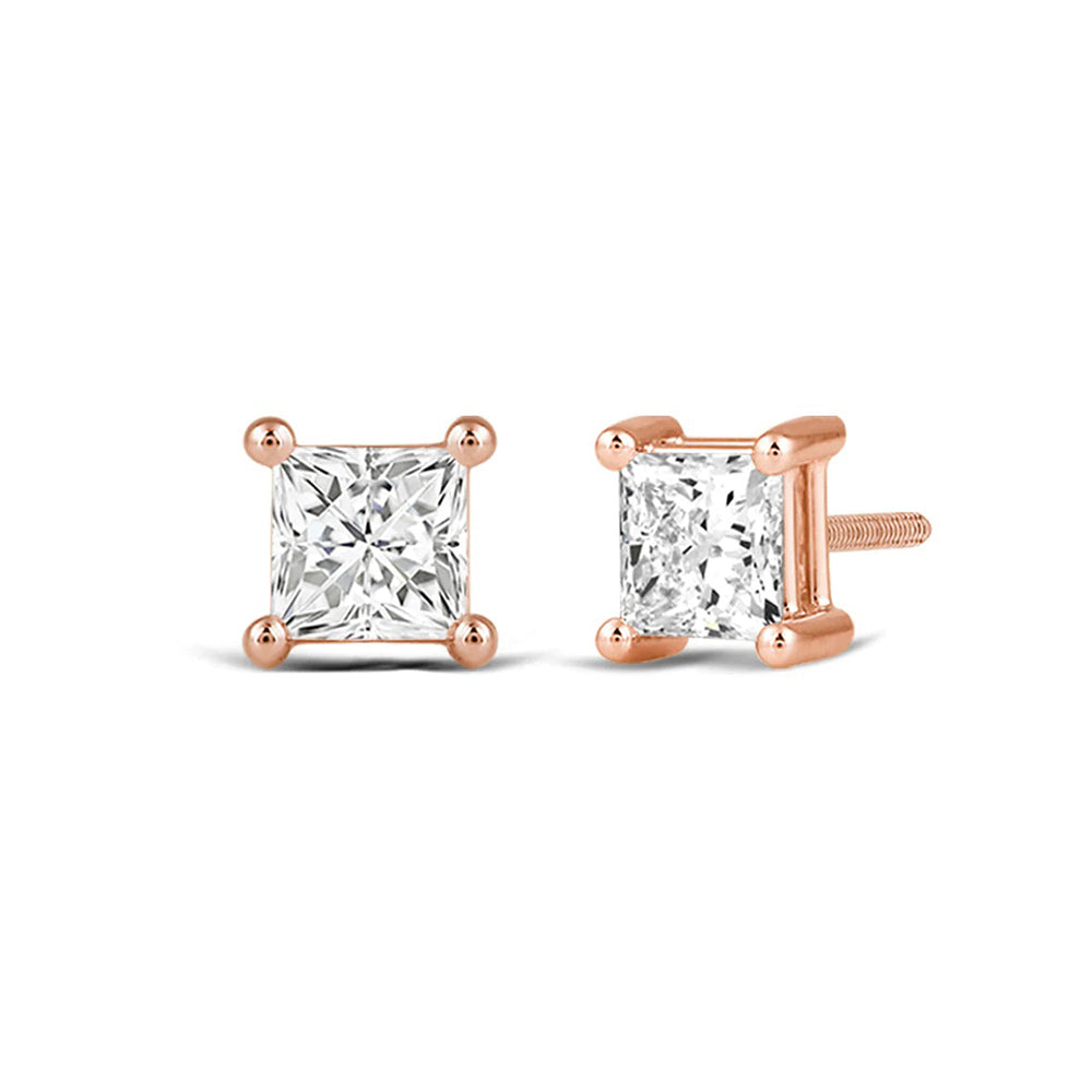 Classic Princess Brilliant Cut Diamond Martini Stud Earrings (F/G VS+) with 14KT Rose Gold / Lab / 3/4 Cut Diamond in 14KT Rose Gold / Lab / 3/4 view 1
