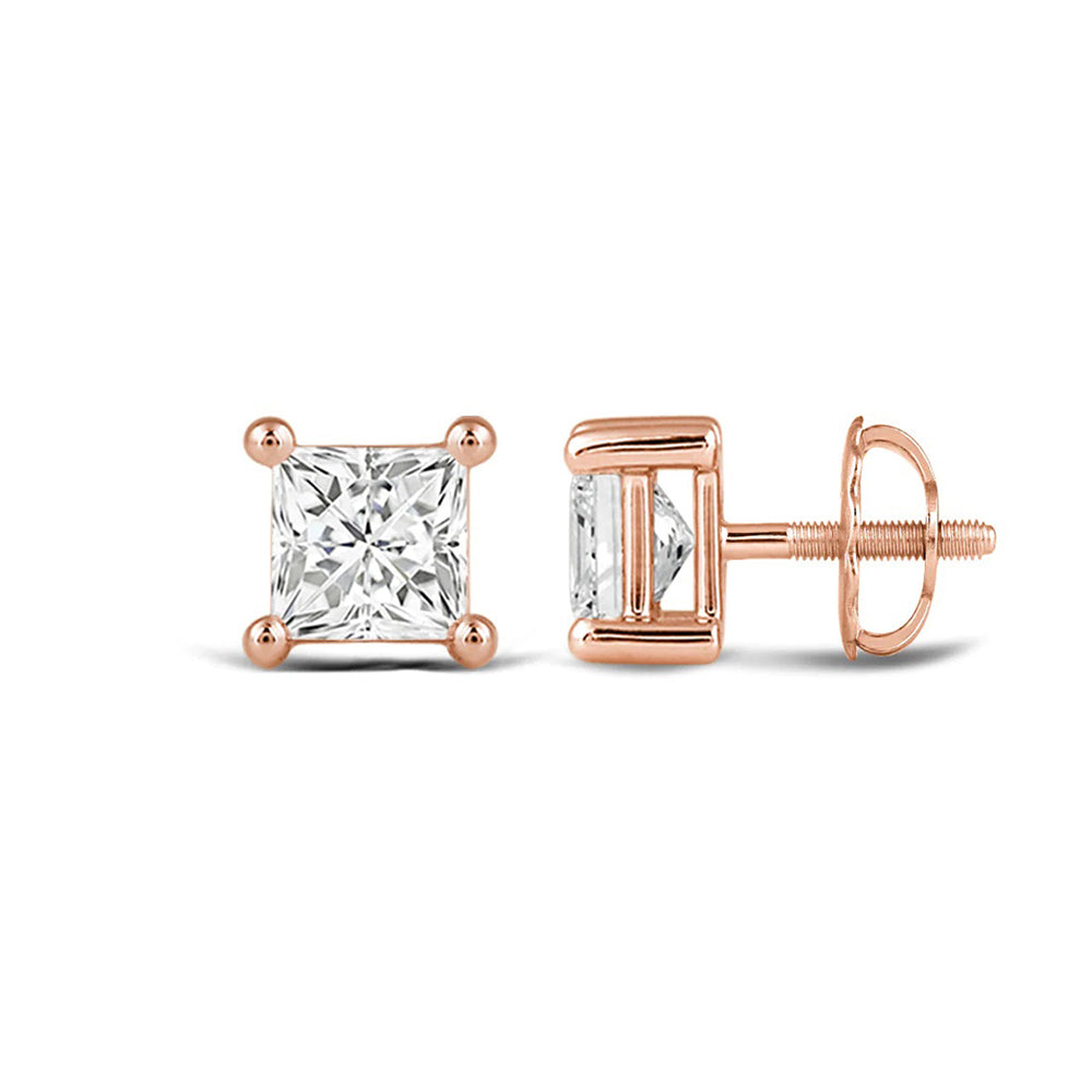 Classic Princess Brilliant Cut Diamond Martini Stud Earrings (F/G VS+) with 14KT Rose Gold / Lab / 3/4 Cut Diamond in 14KT Rose Gold / Lab / 3/4 view 4
