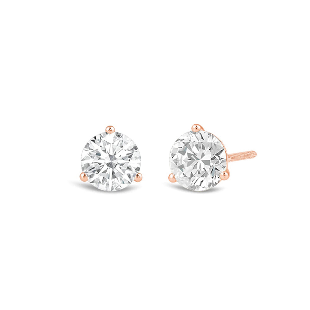 Classic Round Brilliant Cut Diamond Three Prong Martini Stud Earrings (F/G VS+) with 14KT Rose Gold / Lab / 1/2 Cut Diamond in 14KT Rose Gold / Lab / 1/2 view 1
