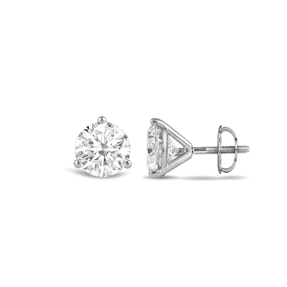 Classic Round Brilliant Cut Diamond Three Prong Martini Stud Earrings (F/G VS+) with 14KT White Gold / Lab / 1/2 Cut Diamond in 14KT White Gold / Lab / 1/2 view 4
