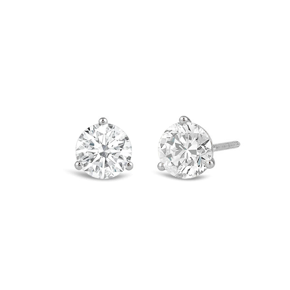 Classic Round Brilliant Cut Diamond Three Prong Martini Stud Earrings (F/G VS+) with 14KT White Gold / Lab / 1/2 Cut Diamond in 14KT White Gold / Lab / 1/2 view 1
