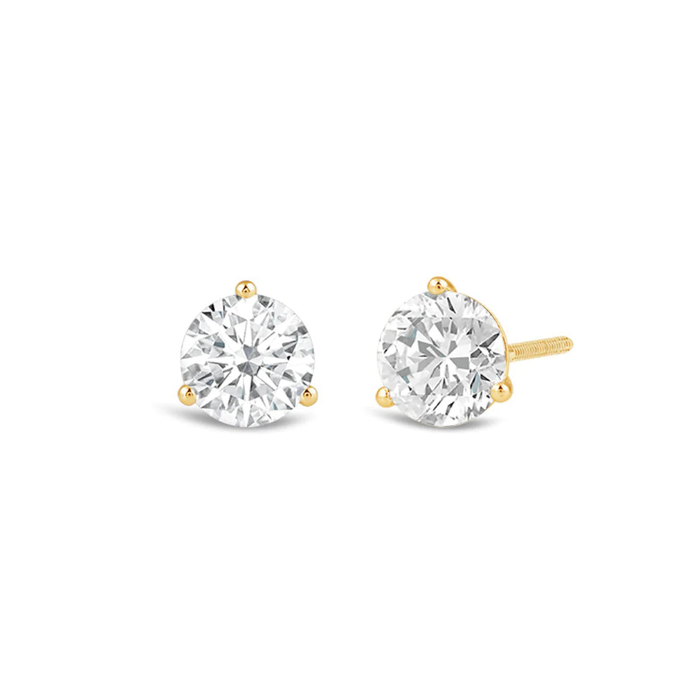Classic Round Brilliant Cut Diamond Three Prong Martini Stud Earrings (F/G VS+) with 14KT Yellow Gold / Lab / 1/2 Cut Diamond in 14KT Yellow Gold / Lab / 1/2 view 1
