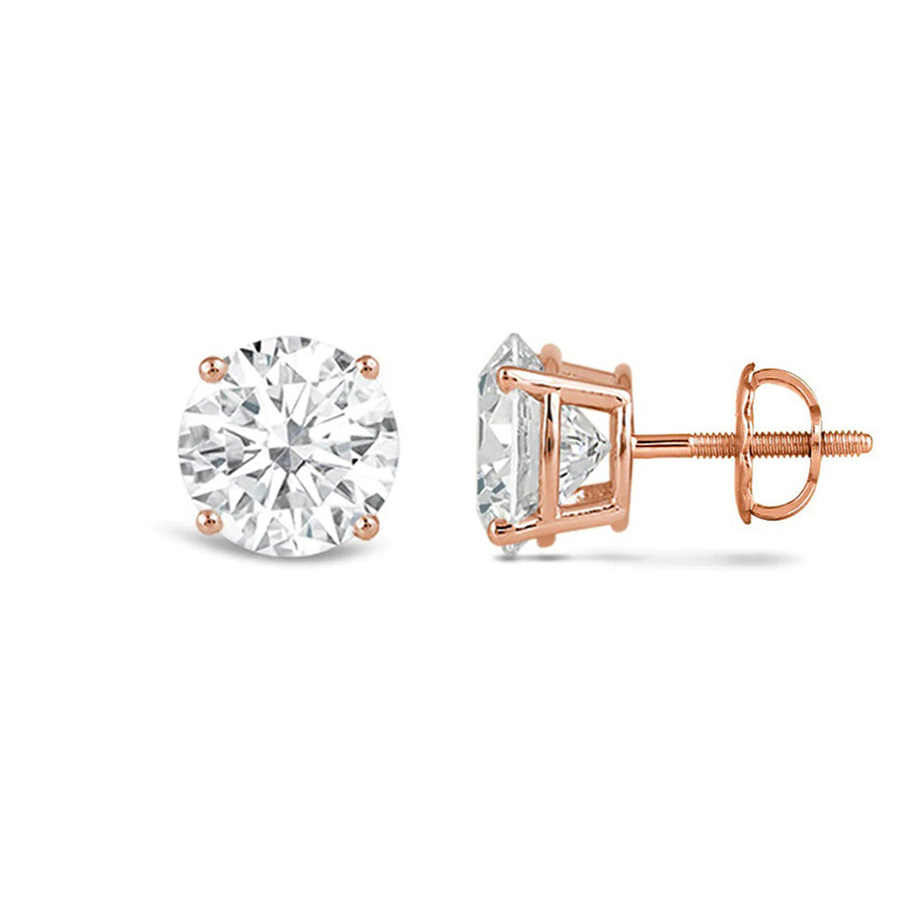 Premium Round Diamond Four Prong Studs (E+ VS+) with 14KT Rose Gold / Lab / 3 Cut Diamond in 14KT Rose Gold / Lab / 3 view 5

