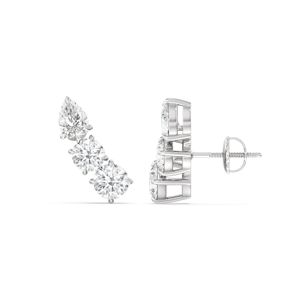Trilogy Round and Pear Climber Earrings with 14KT White Gold / Lab / 1 5/8 Cut Diamond in 14KT White Gold / Lab / 1 5/8 view 2
