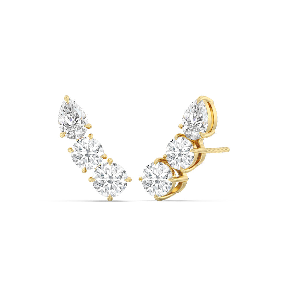 Trilogy Round and Pear Climber Earrings with 14KT Yellow Gold / Lab / 1 5/8 Cut Diamond in 14KT Yellow Gold / Lab / 1 5/8 view 1
