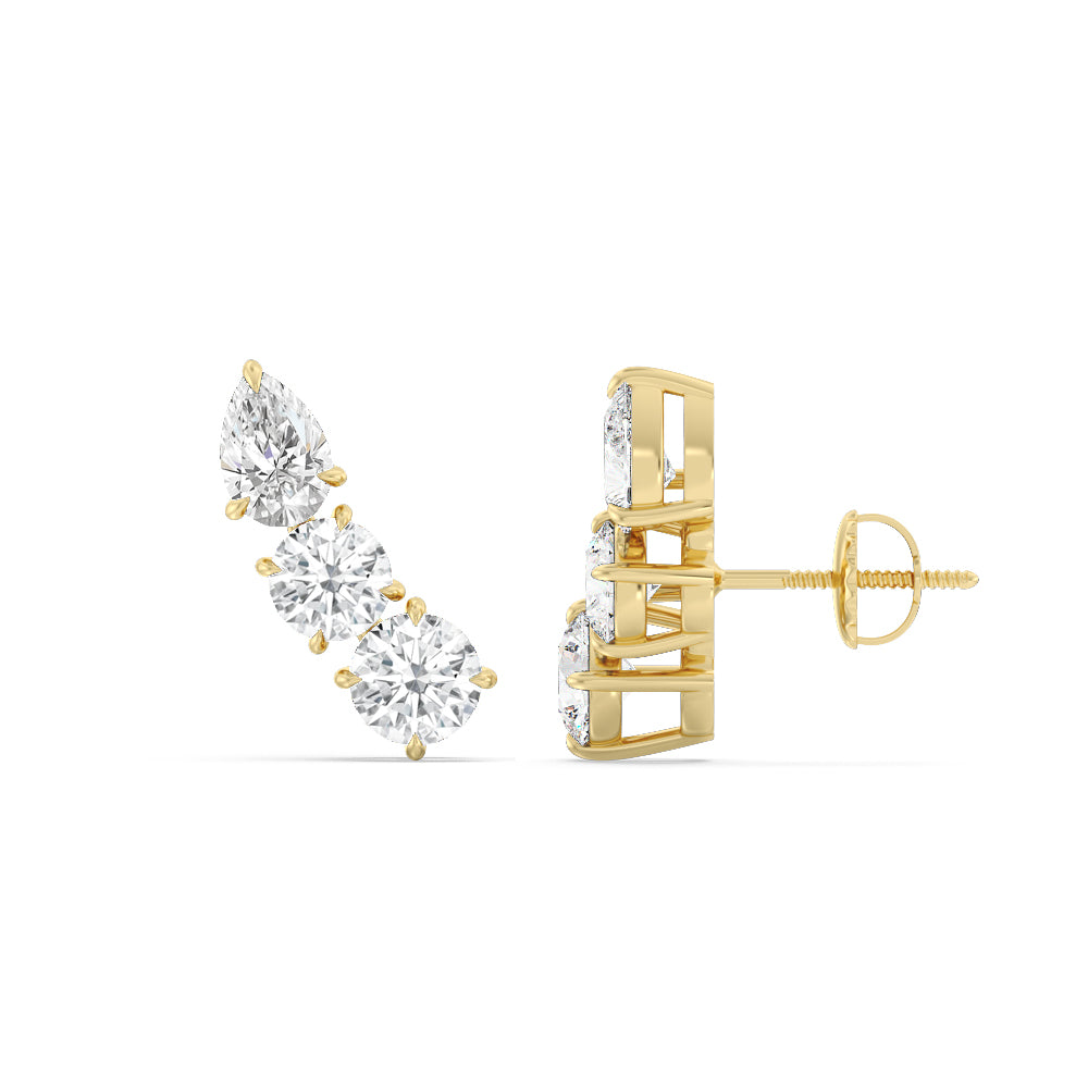 Trilogy Round and Pear Climber Earrings with 14KT Yellow Gold / Lab / 1 5/8 Cut Diamond in 14KT Yellow Gold / Lab / 1 5/8 view 2

