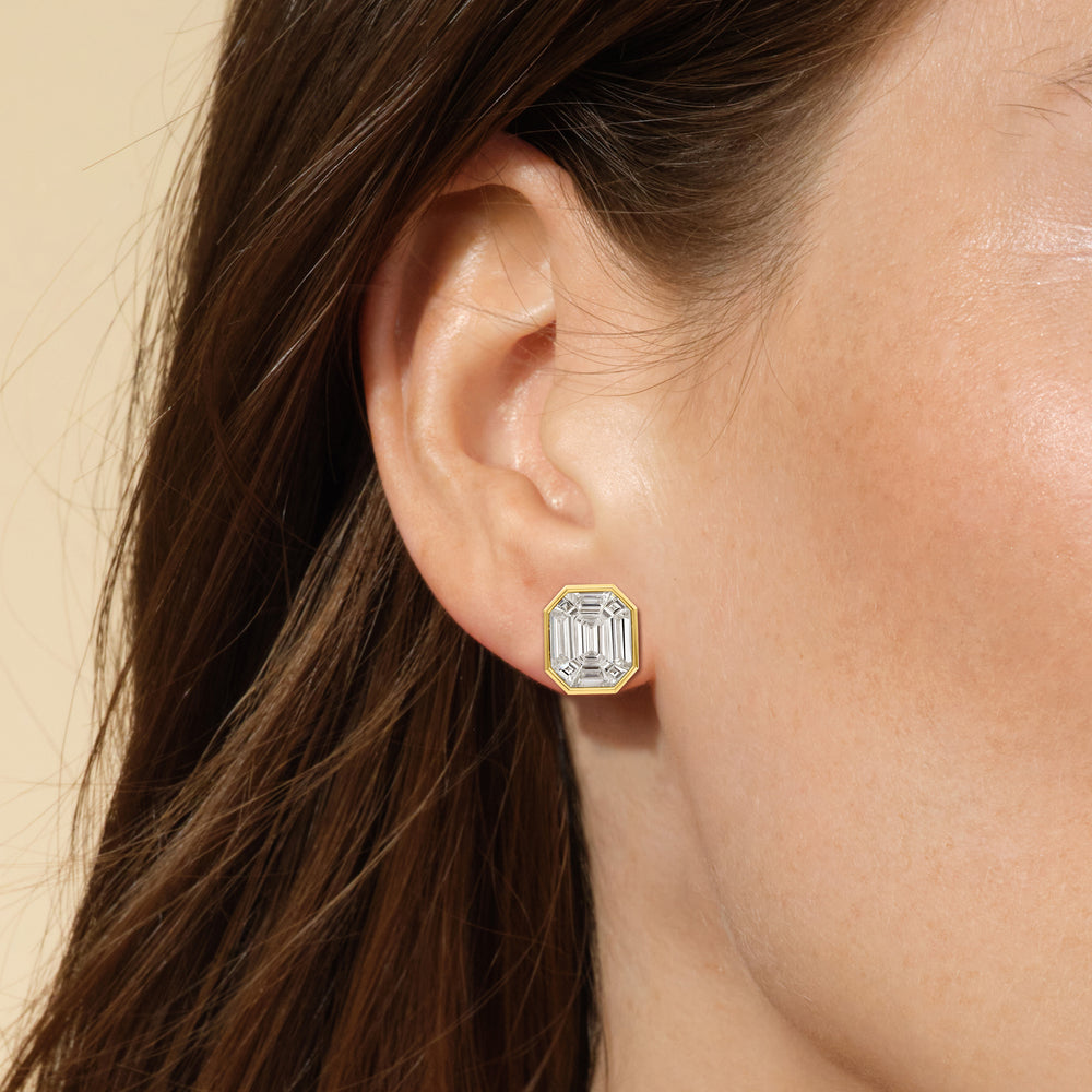 Octavia Composite Diamond Stud Earrings with 18KT Rose Gold / Lab / 4 3/4 Cut Diamond in 14KT Rose Gold / Lab / 4 3/4 view 2
