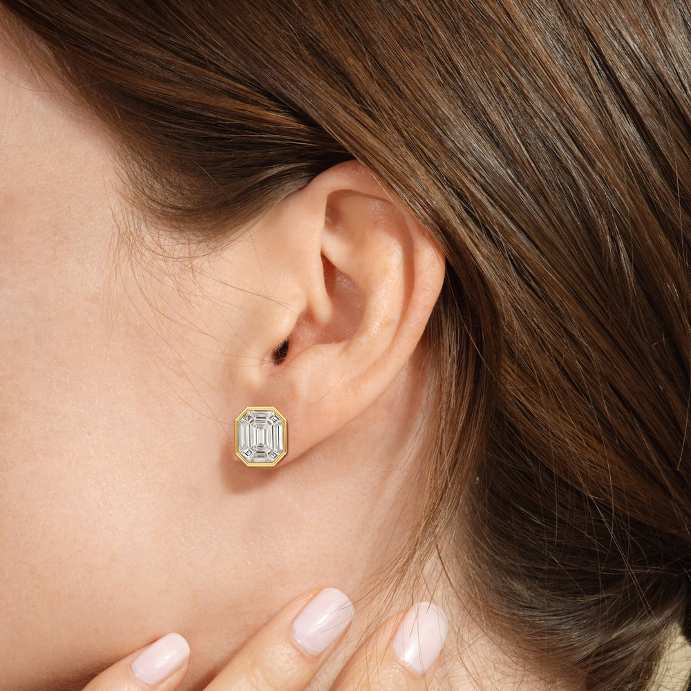 Octavia Composite Diamond Stud Earrings with 18KT Yellow Gold / Lab / 4 3/4 Cut Diamond in 14KT Yellow Gold / Lab / 4 3/4 view 3
