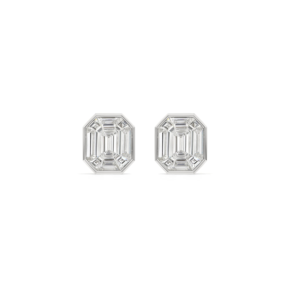 Octavia Composite Diamond Stud Earrings with Platinum / Lab / 4 3/4 Cut Diamond in 14KT Platinum / Lab / 4 3/4 view 4
