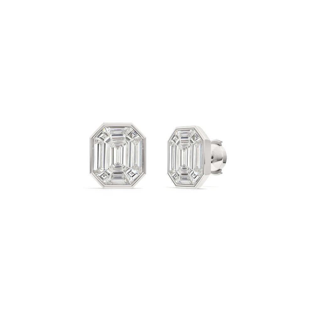 Octavia Composite Diamond Stud Earrings with Platinum / Lab / 4 3/4 Cut Diamond in 14KT Platinum / Lab / 4 3/4 view 1
