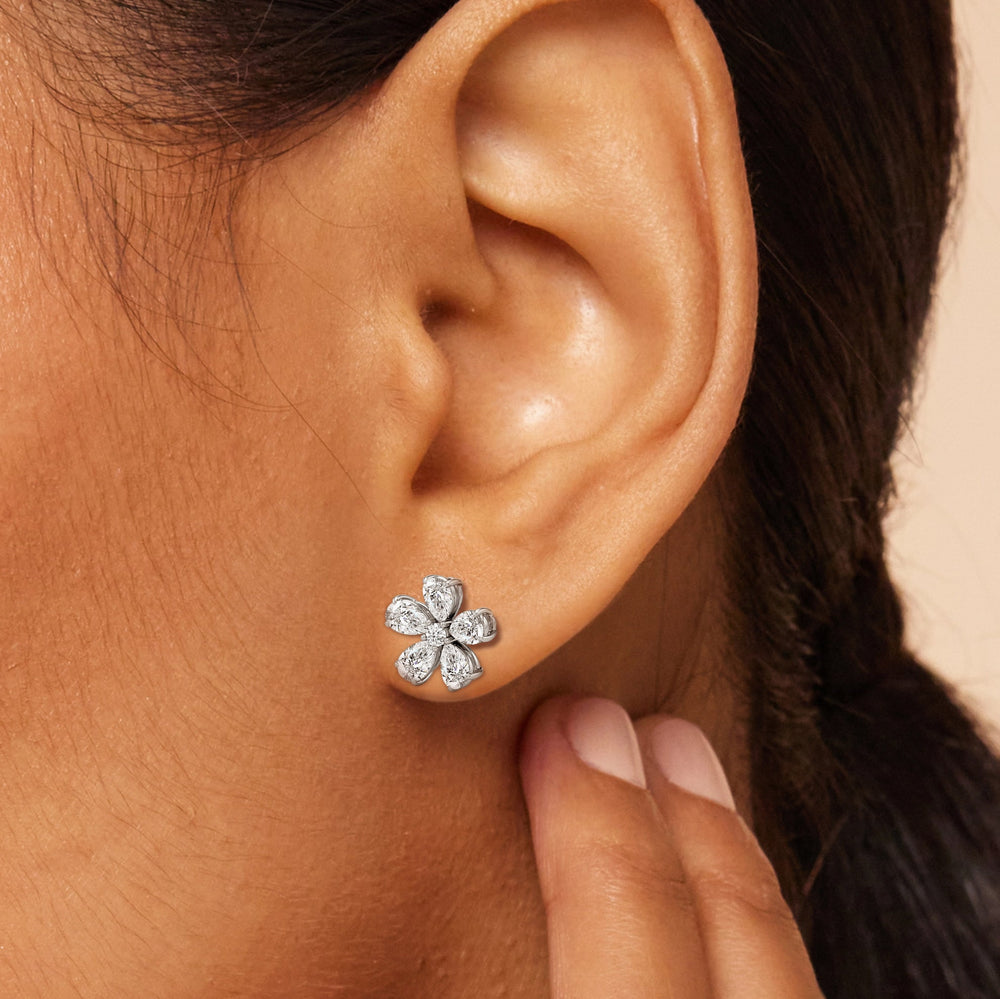Daisy Studs with 14KT White Gold / Lab / 2 Cut Diamond in 14KT White Gold / Lab / 2 view 2
