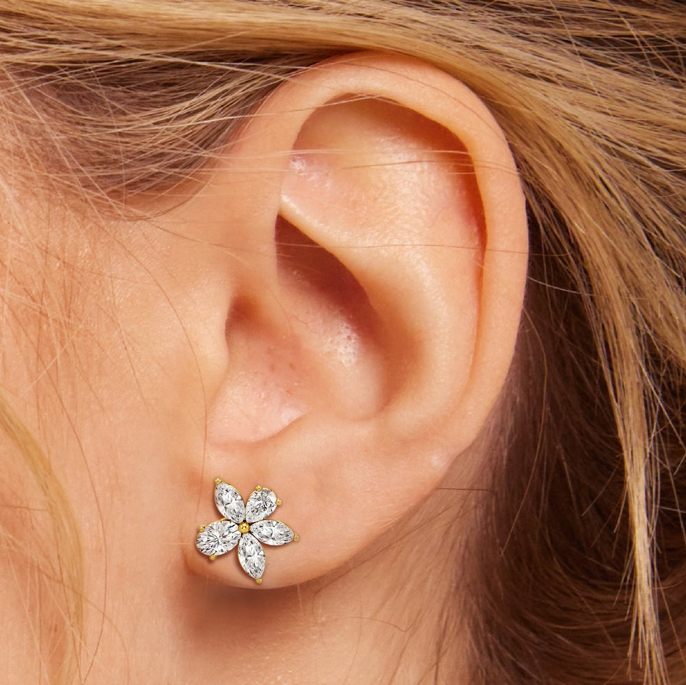 Plumeria Studs with 14KT Rose Gold / Lab / 2 1/5 Cut Diamond in 14KT Rose Gold / Lab / 2 1/5 view 4
