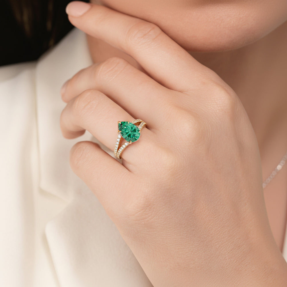 The Celestia Ring with Created Emerald Cut Diamond in 14KT Rose Gold view 6
