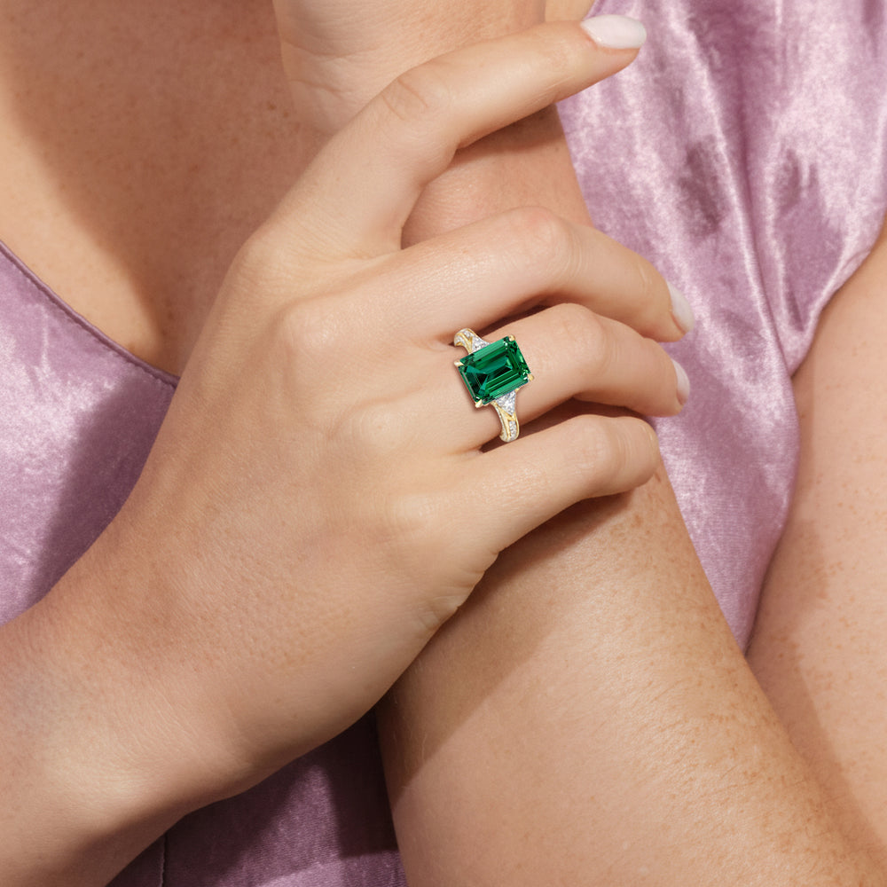 The Viridienne Ring with Created Emerald Cut Diamond in 14KT Yellow Gold view 5
