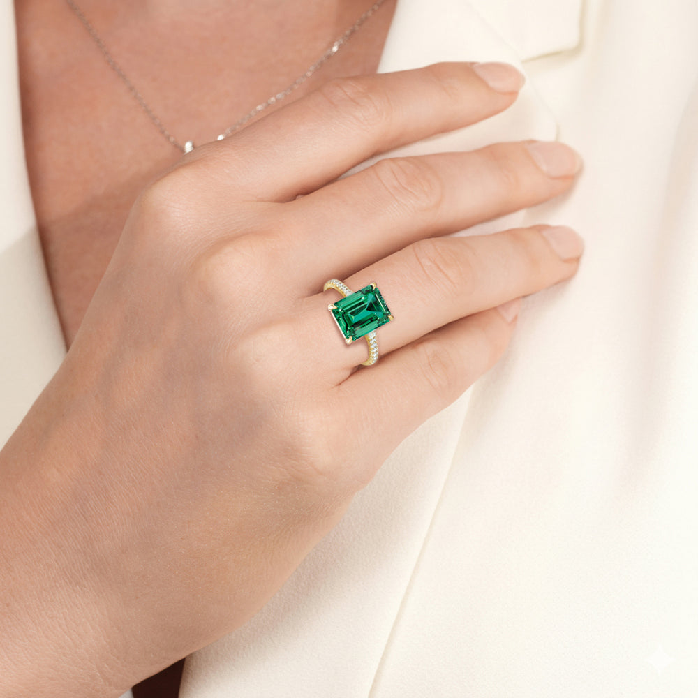 The Rosavira Ring with Created Emerald Cut Diamond in 14KT Platinum view 5
