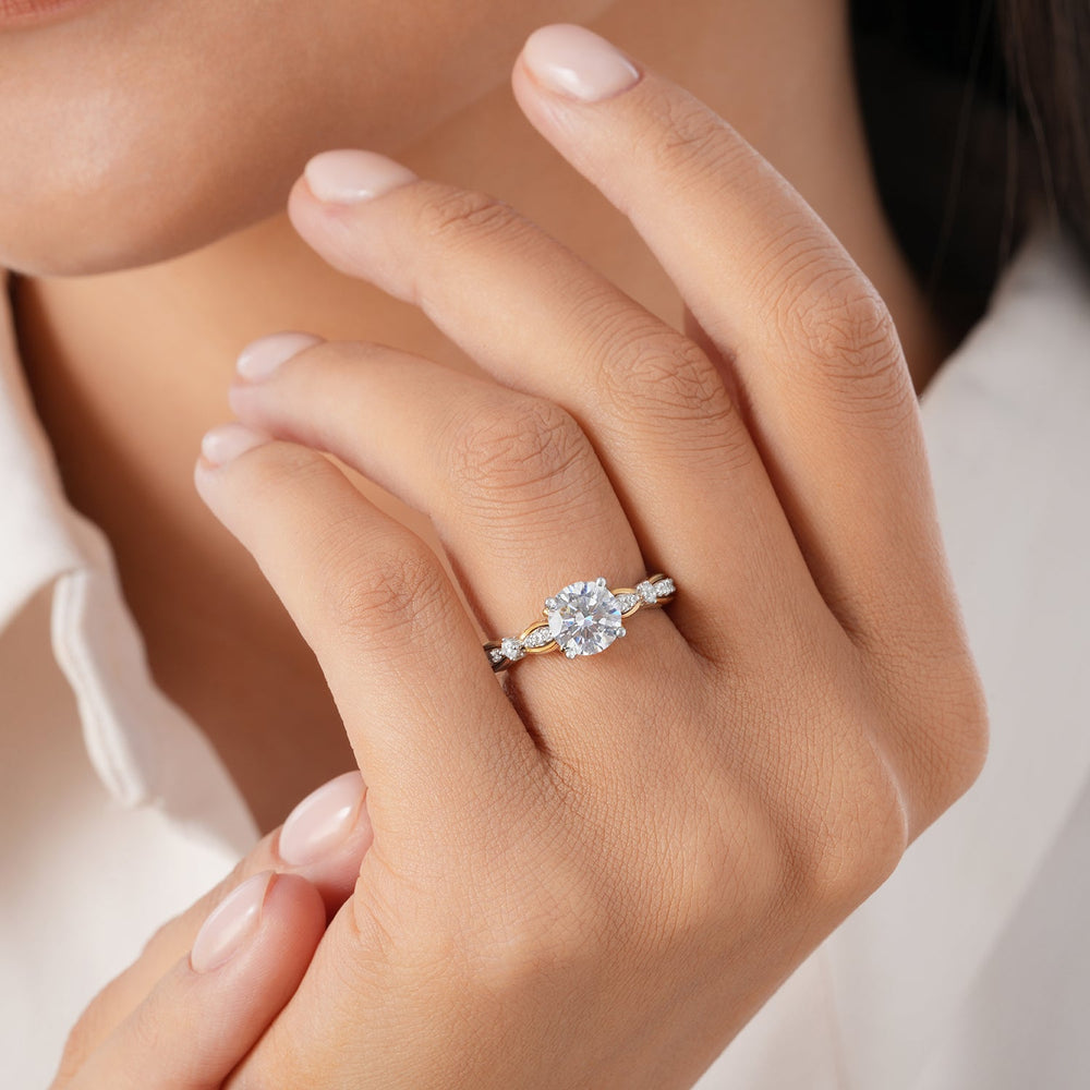 Model Wearing Enchanted Star Lab Grown Diamond 14K Gold Belle Ballroom Engagement Ring view