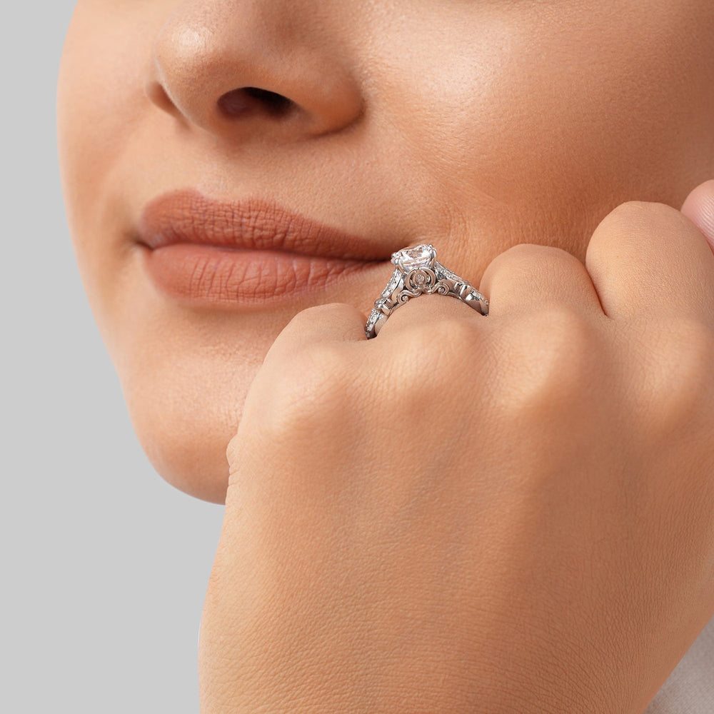 Model Wearing Enchanted Star Lab Grown Diamond Cinderella Carriage Engagement Ring view
