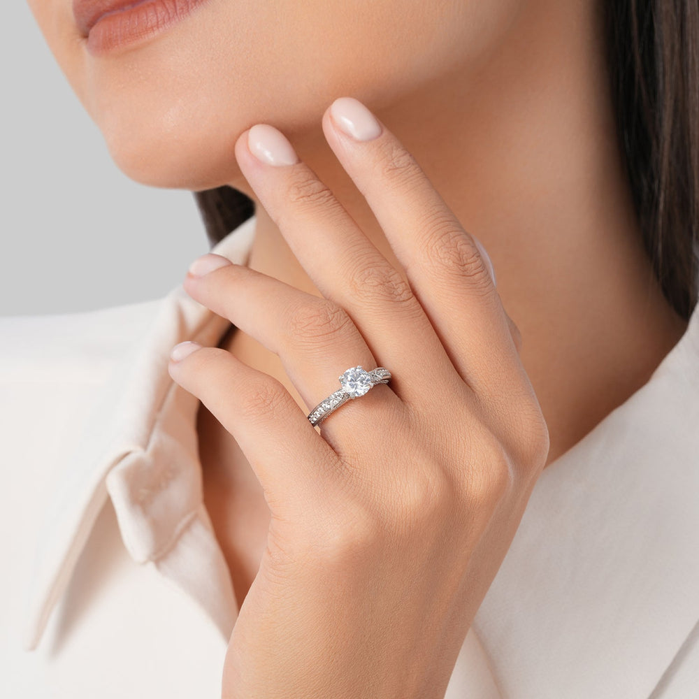Model Wearing Enchanted Star Lab Grown Diamond 14K Gold Aurora Engagement Ring view