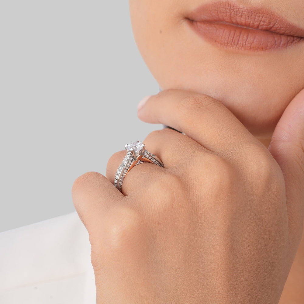 Model Wearing Enchanted Star Lab Grown Diamond 14K Gold Aurora Engagement Ring view