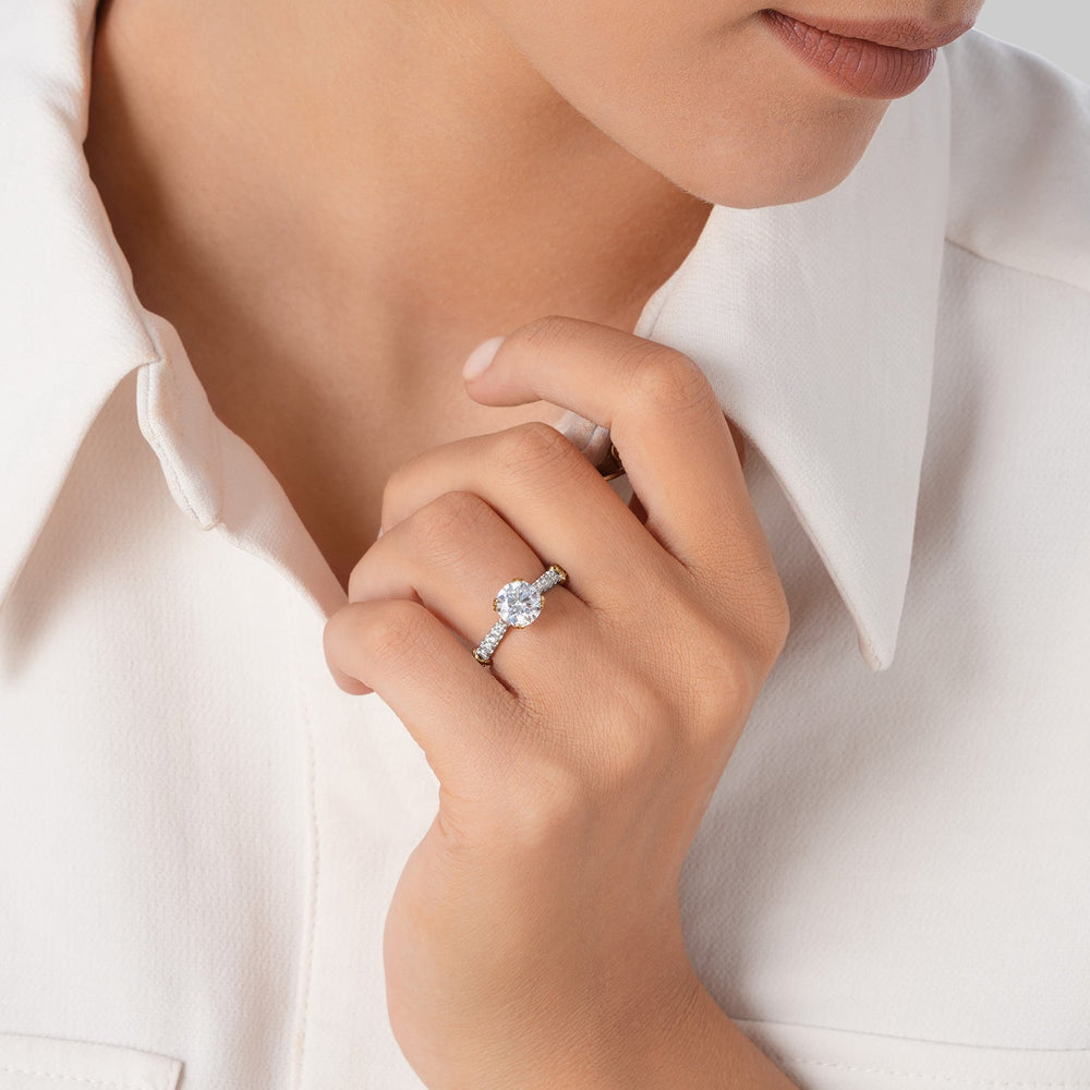 Model Wearing Enchanted Star Lab Grown Diamond 14K Gold Aurora Engagement Ring view