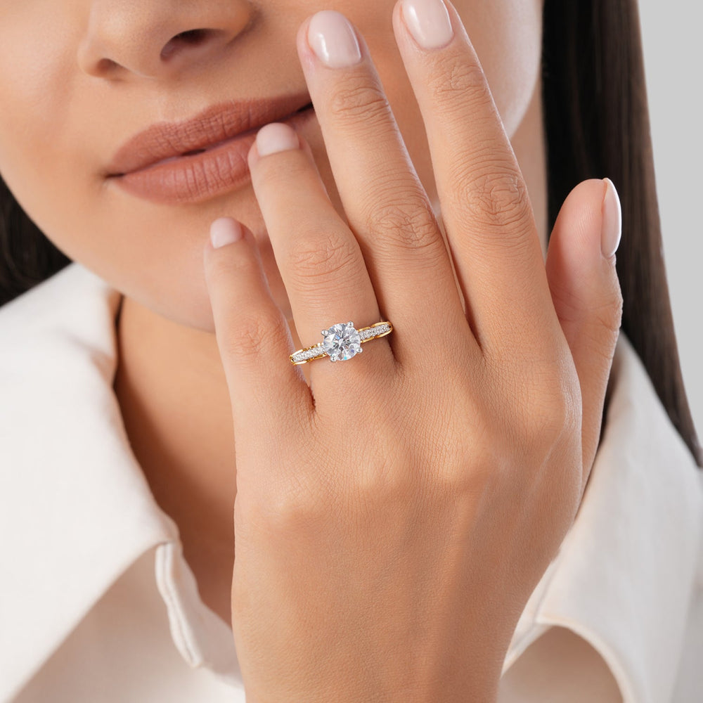 Model Wearing Enchanted Star Lab Grown Diamond 14K Gold Belle Rose Engagement Ring view