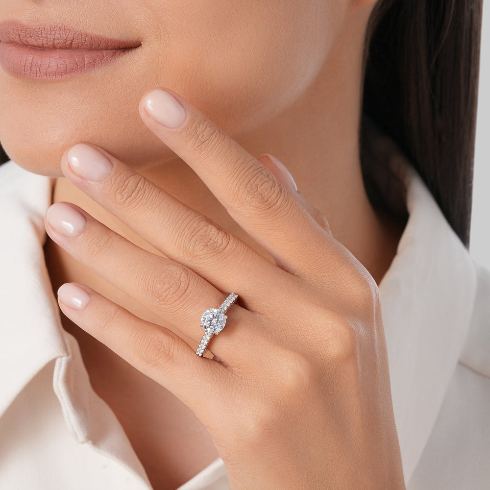Model Wearing Enchanted Star Lab Grown Diamond 14K Gold Belle Rose Engagement Ring view