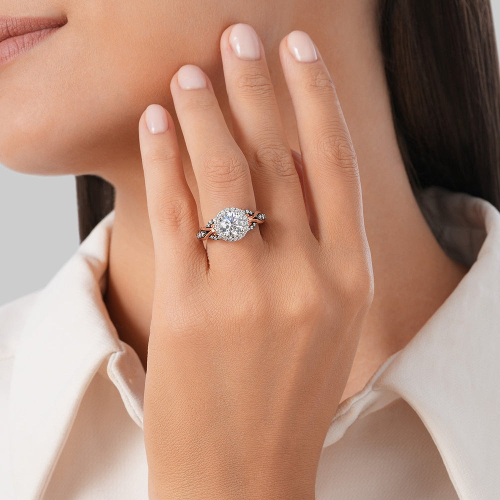 Model Wearing Enchanted Star Lab Grown Diamond 14K Gold Ursula Halo Engagement Ring view