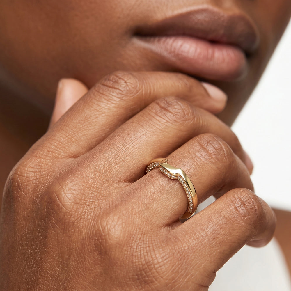 The W Legend Diamond Wedding Band with 18KT Yellow Gold Cut Diamond in 14KT Yellow Gold view 2
