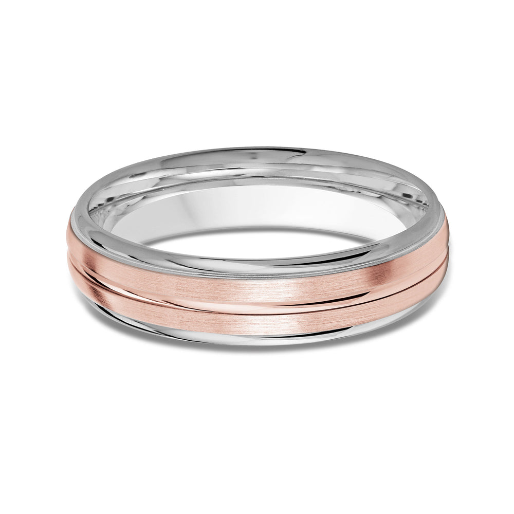Two Tone Rounded Edge Men's Band with 18KT White & Rose Gold / 5 Cut Diamond in 14KT White & Rose Gold / 5 view 1
