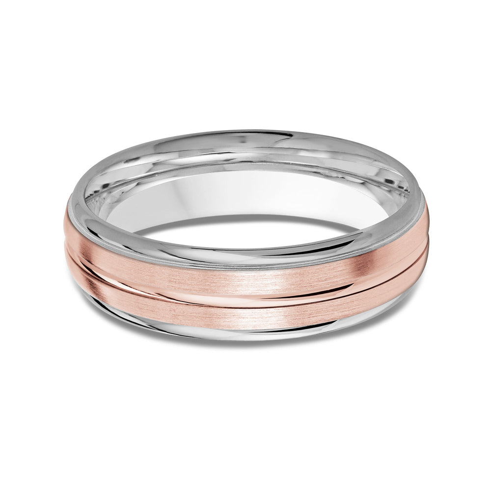 Two Tone Rounded Edge Men's Band with 18KT White & Rose Gold / 6 Cut Diamond in 14KT White & Rose Gold / 6 view 1
