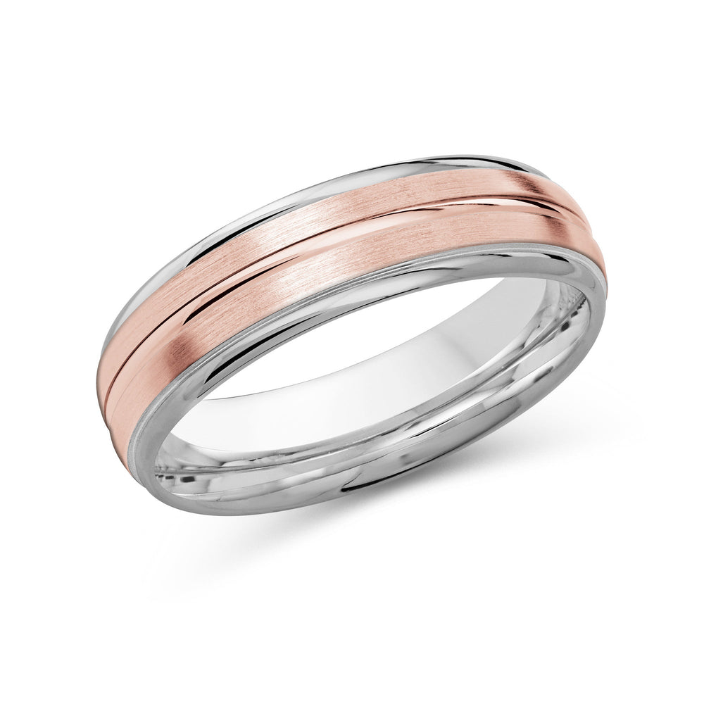 Two Tone Rounded Edge Men's Band with 18KT White & Rose Gold / 6 Cut Diamond in 14KT White & Rose Gold / 6 view 2
