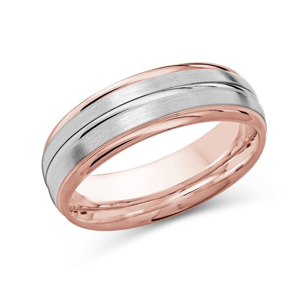 Two Tone Rounded Edge Men's Band with 18KT Rose & White Gold / 7 Cut Diamond in 14KT Rose & White Gold / 7 view 2
