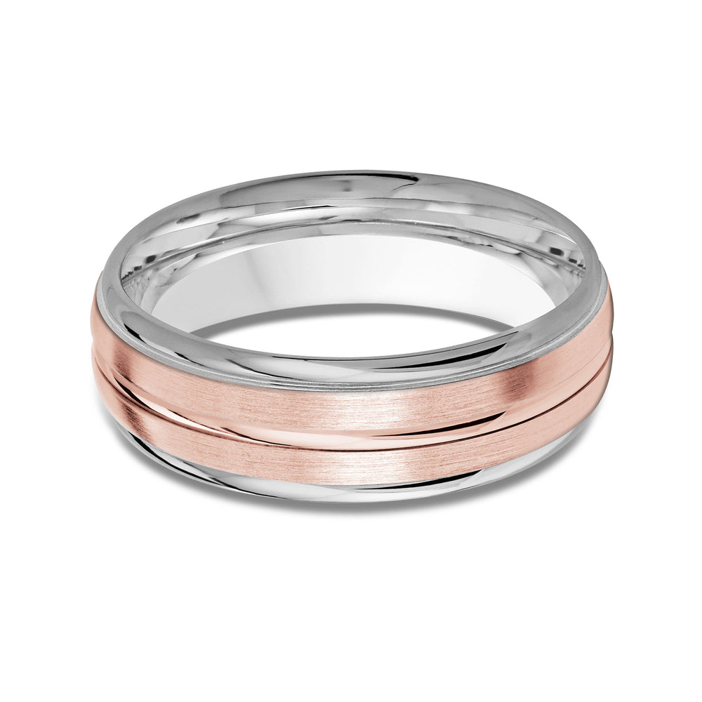 Two Tone Rounded Edge Men's Band with 18KT White & Rose Gold / 7 Cut Diamond in 14KT White & Rose Gold / 7 view 1

