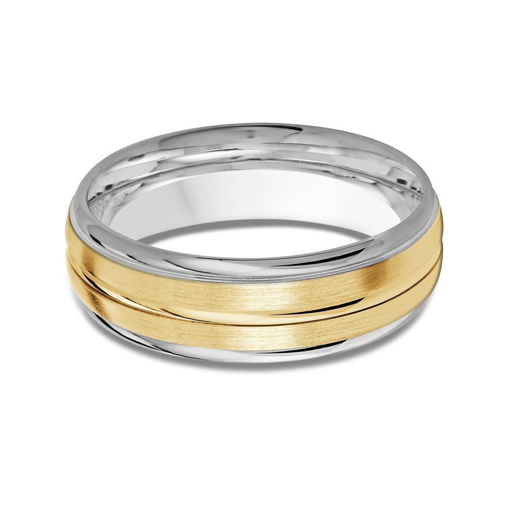 Two Tone Rounded Edge Men's Band with 18KT White & Yellow Gold / 7 Cut Diamond in 14KT White & Yellow Gold / 7 view 1
