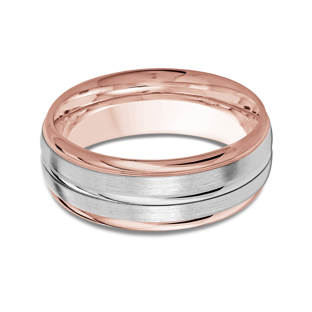 Two Tone Rounded Edge Men's Band with 18KT Rose & White Gold / 8 Cut Diamond in 14KT Rose & White Gold / 8 view 1
