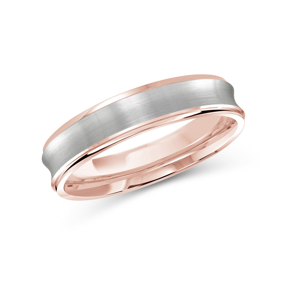 Two Tone Concave Men's Band with 18KT Rose & White Gold / 4 Cut Diamond in 14KT Rose & White Gold / 4 view 1
