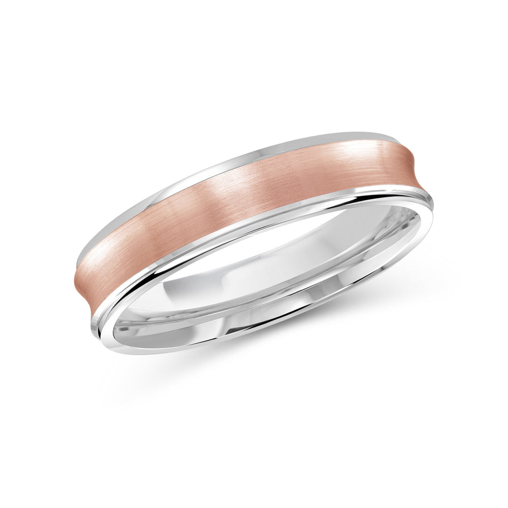 Two Tone Concave Men's Band with 18KT White & Rose Gold / 4 Cut Diamond in 14KT White & Rose Gold / 4 view 1
