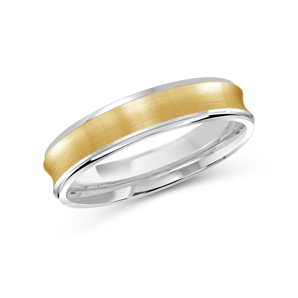 Two Tone Concave Men's Band with 18KT White & Yellow Gold / 4 Cut Diamond in 14KT White & Yellow Gold / 4 view 1
