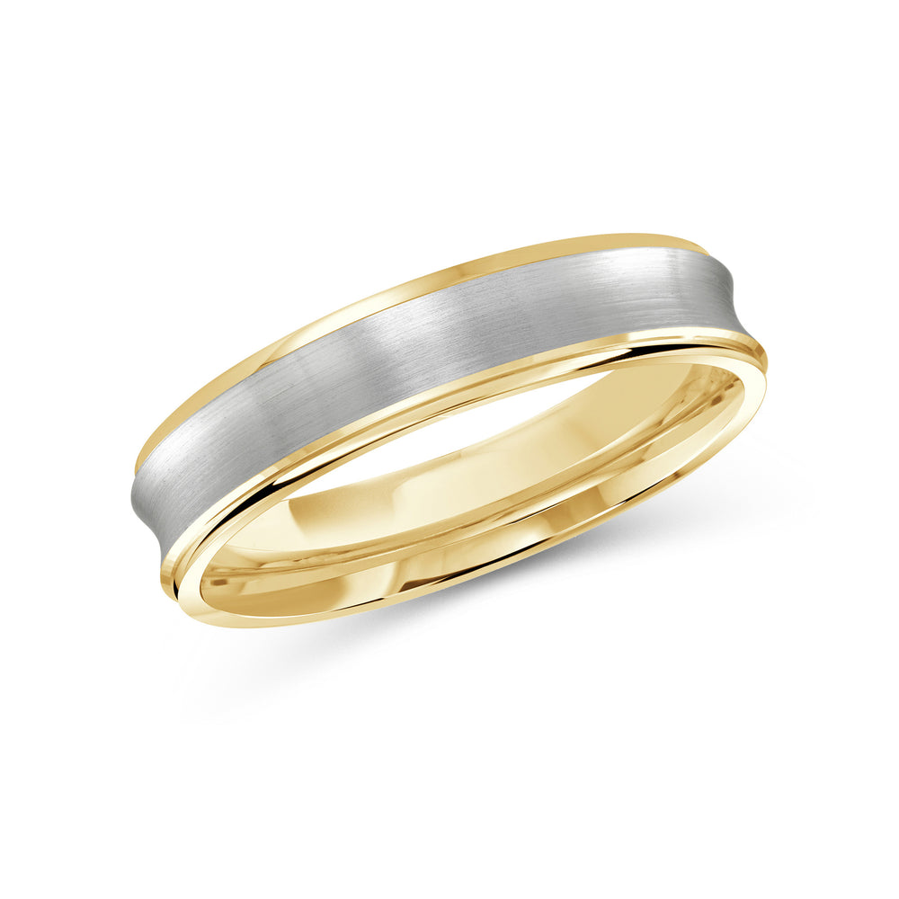 Two Tone Concave Men's Band with 18KT Yellow & White Gold / 4 Cut Diamond in 14KT Yellow & White Gold / 4 view 1
