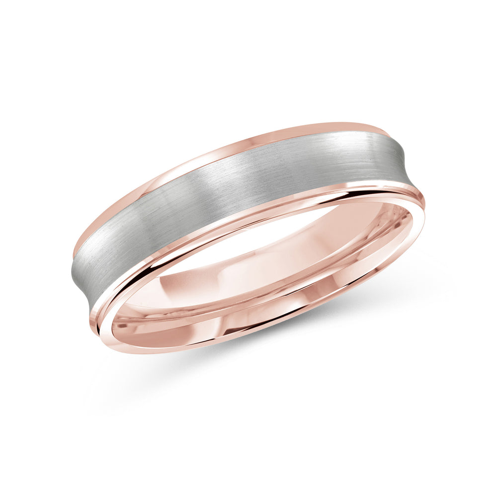 Two Tone Concave Men's Band with 18KT Rose & White Gold / 5 Cut Diamond in 14KT Rose & White Gold / 5 view 1
