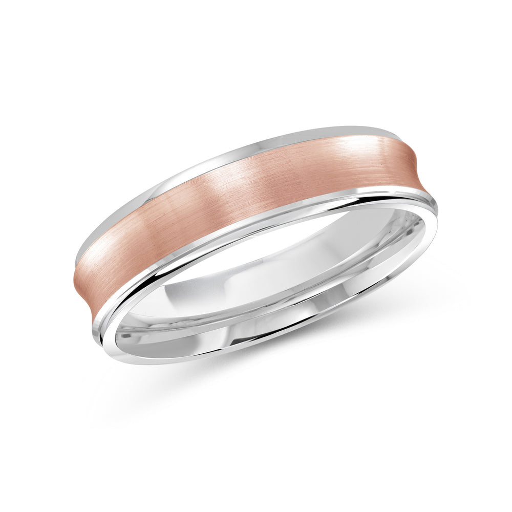 Two Tone Concave Men's Band with 18KT White & Rose Gold / 5 Cut Diamond in 14KT White & Rose Gold / 5 view 1
